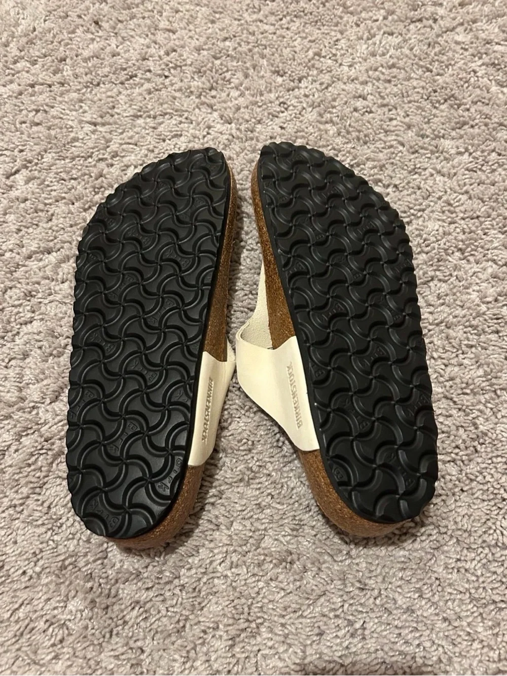 Women's White Birkenstock Leather Thong Sandals with Buckle